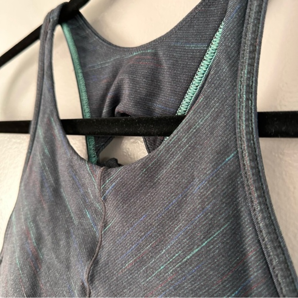 Prana Padded Sports Bra Knotted Racerback‎ | Blacl + Teal - Picture 2 of 6
